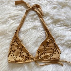 Sauvage Golden Nude Studded Bikini Top